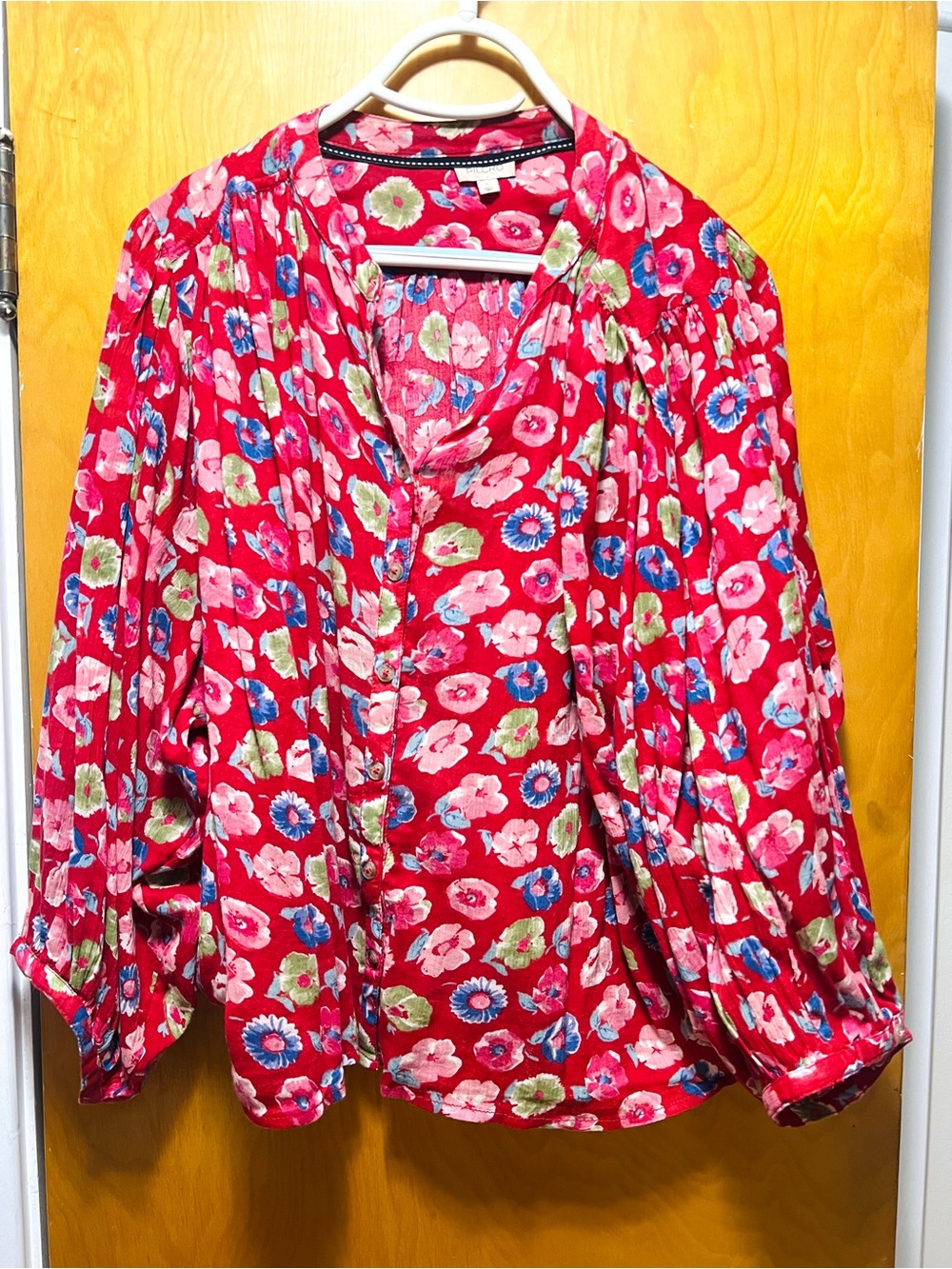 Anthropologie Red Floral Button-Front Blouse